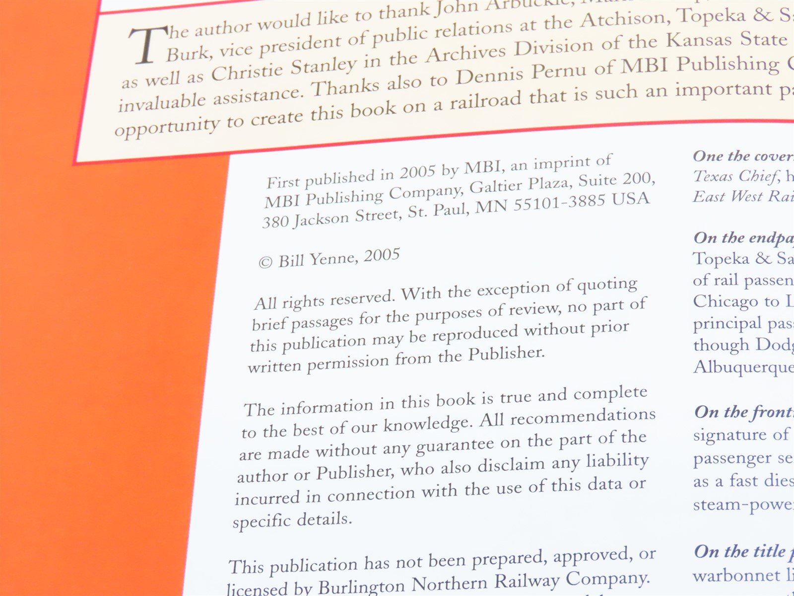 Great Passenger Trains: Santa Fe Chiefs by Bill Yenne ©2005 HC Book