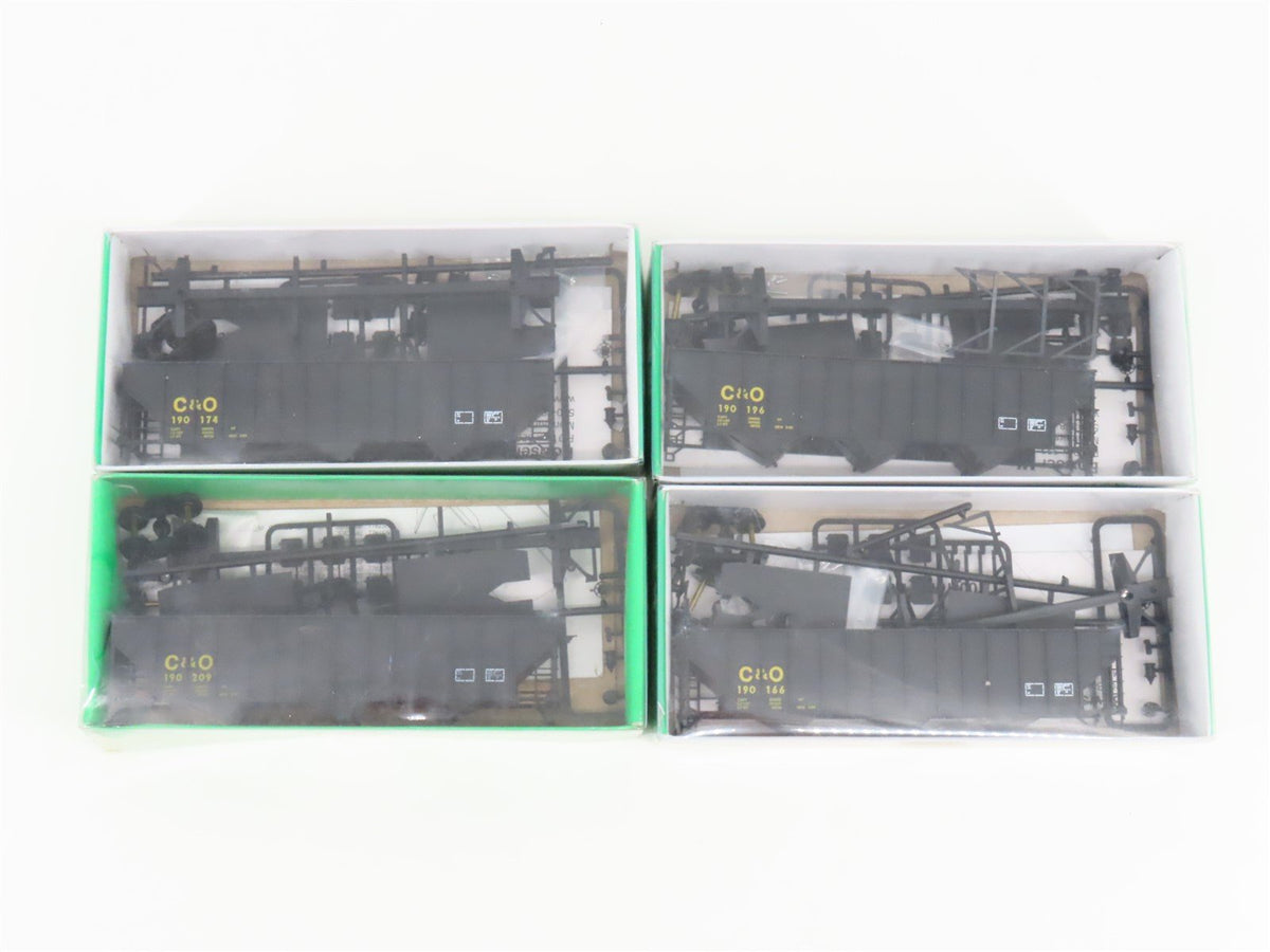 Lot of 4 HO Scale Bowser C&amp;O Chesapeake &amp; Ohio 3-Bay Open Hopper Car Kits SEALED