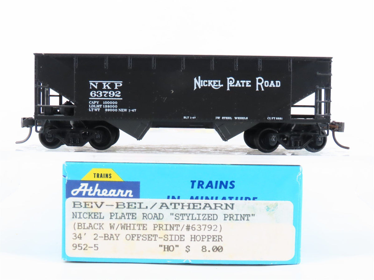 HO Scale Athearn Bev-Bel 952-5 NKP Nickel Plate Road 2-Bay Hopper #63792