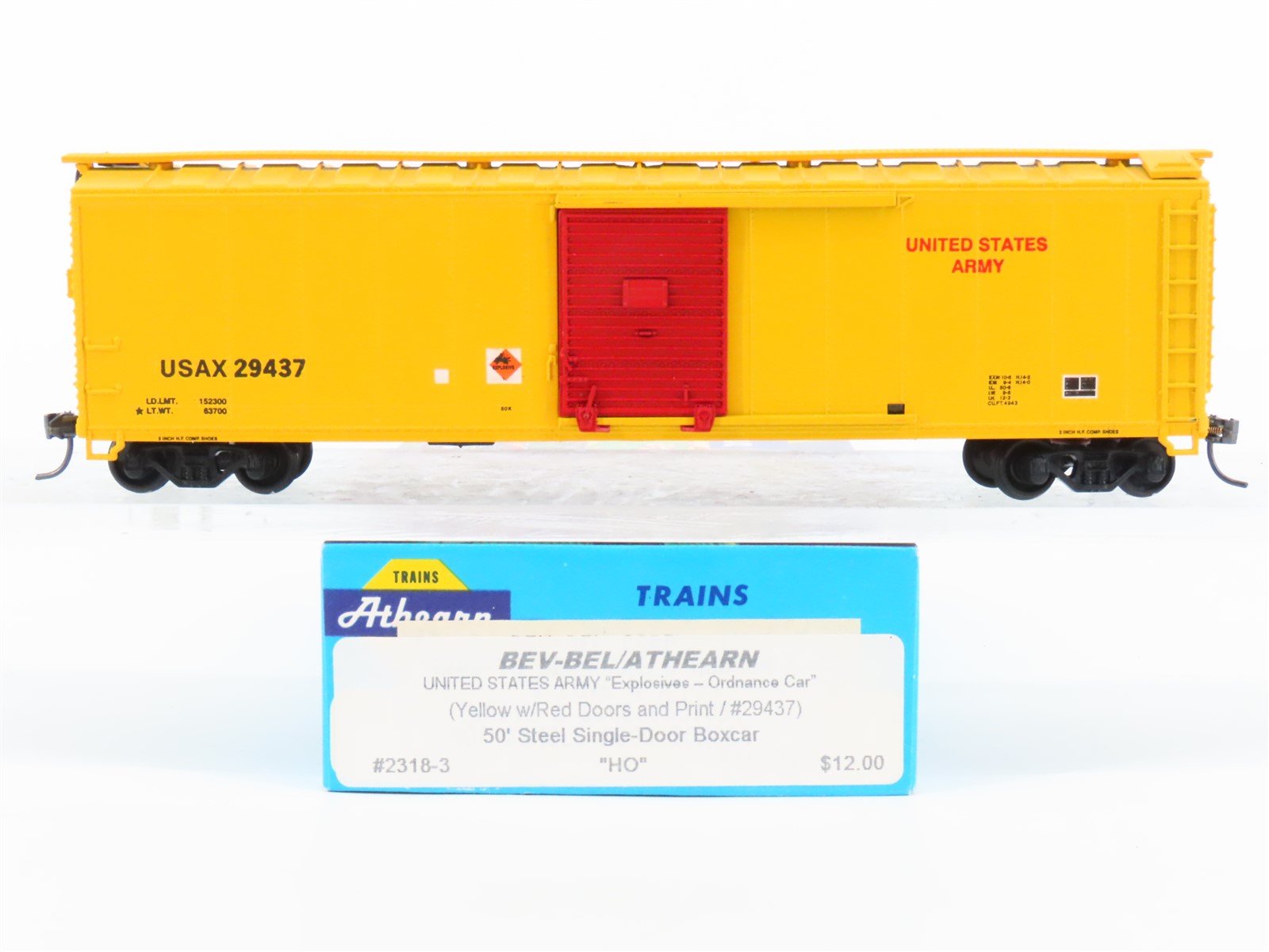 HO Scale Athearn Bev-Bel 2318-3 USAX United States Army 50' Box Car #29437
