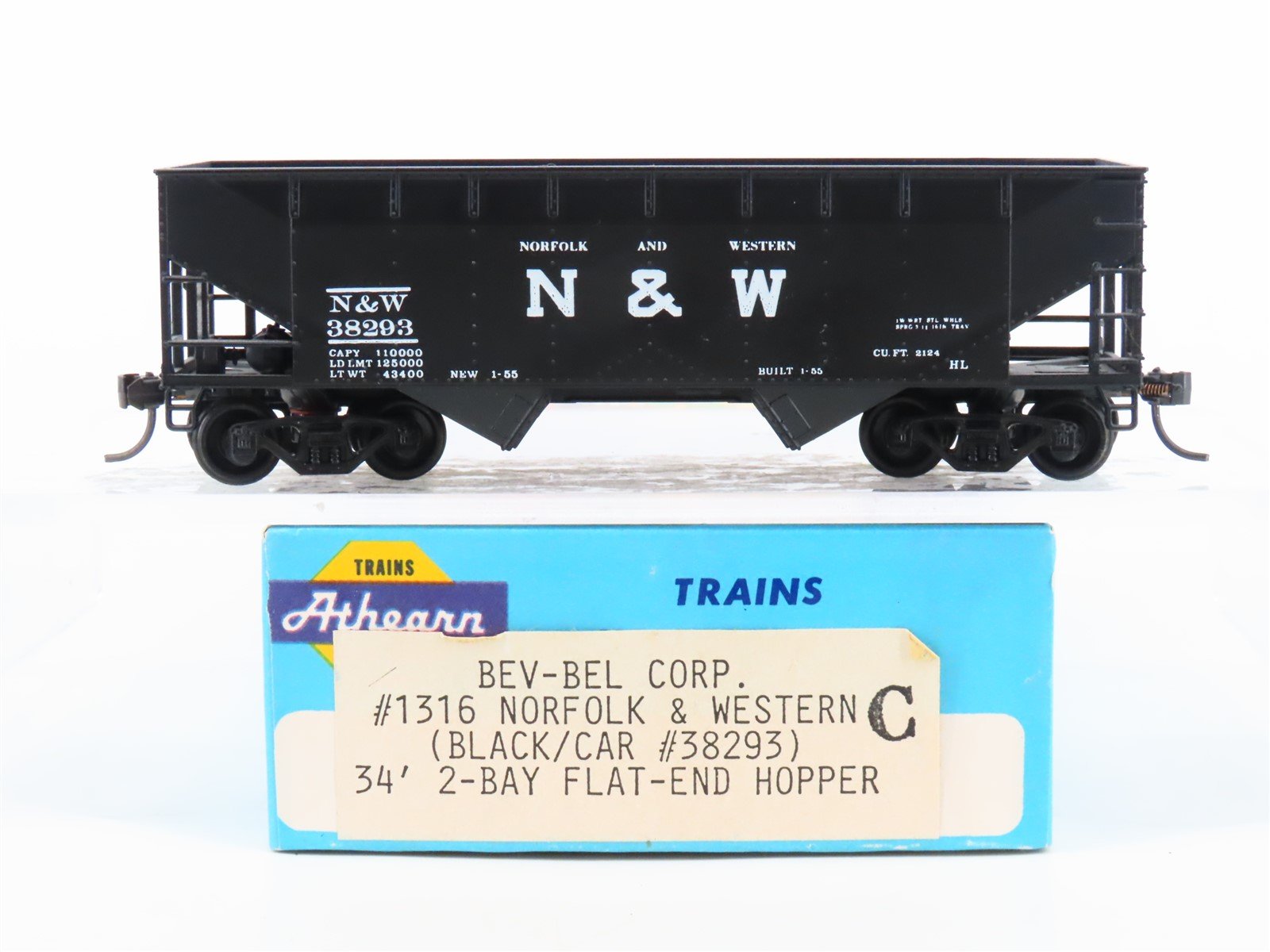 HO Scale Athearn Bev-Bel 1316 N&W Norfolk & Western 2-Bay Hopper #38293