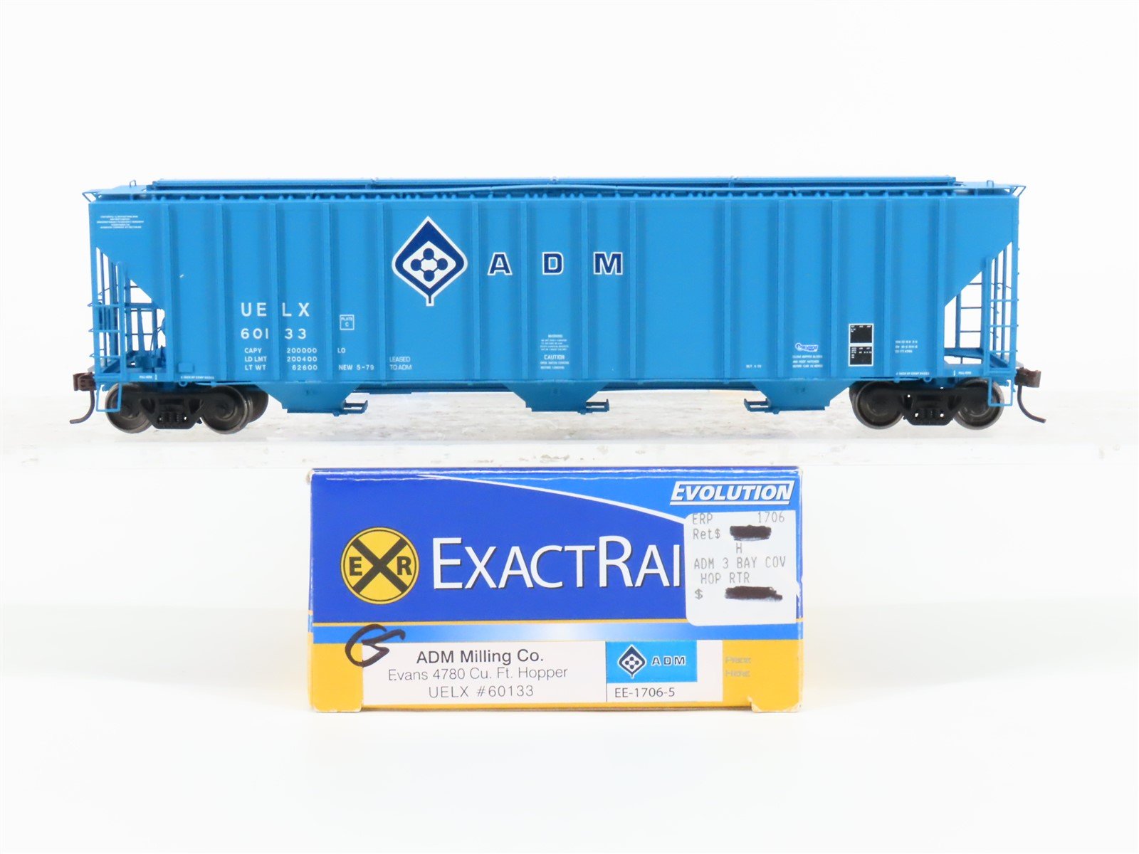 HO Scale ExactRail Evolution EE-1706-5 UELX ADM Milling Co. 3-Bay Hopper #60133
