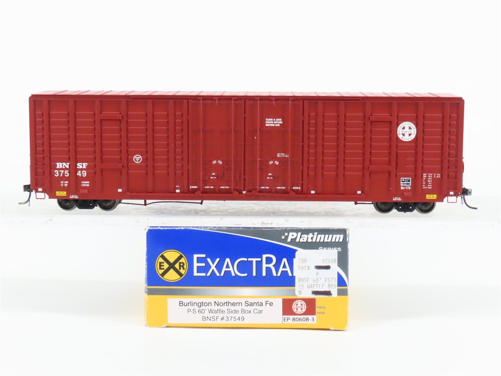 HO ExactRail Platinum EP-80608-3 BNSF Railway 60' Waffle Side Box Car #37549