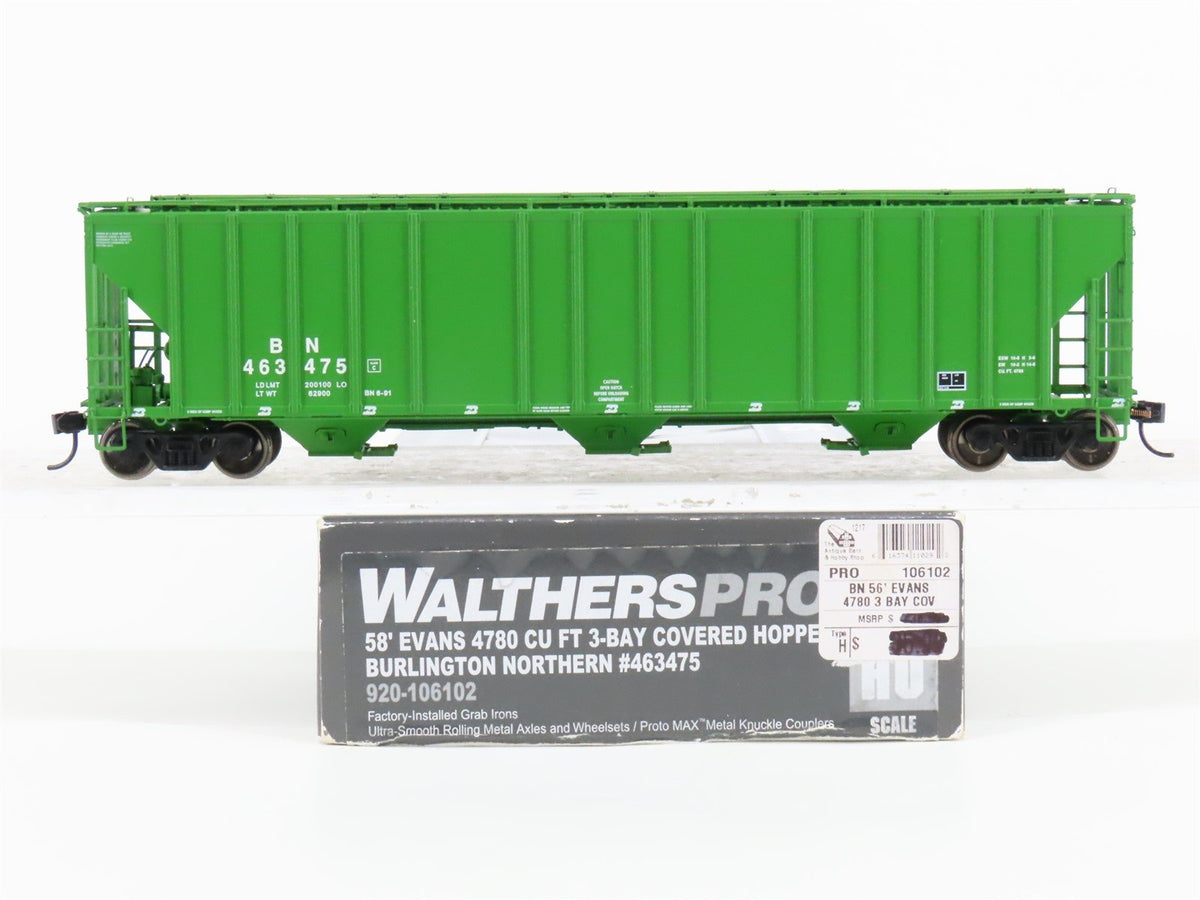 HO Walthers Proto 920-106102 BN Burlington Northern 3-Bay Cov&#39;d Hopper #463475