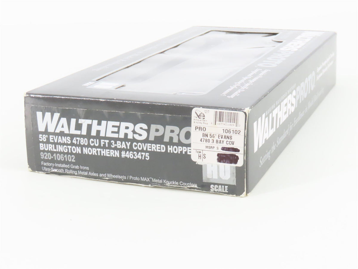 HO Walthers Proto 920-106102 BN Burlington Northern 3-Bay Cov&#39;d Hopper #463475