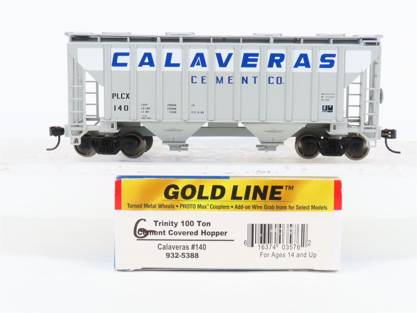 HO Walthers Gold Line 932-5388 PLCX Calaveras Cement 2-Bay Covered Hopper #140