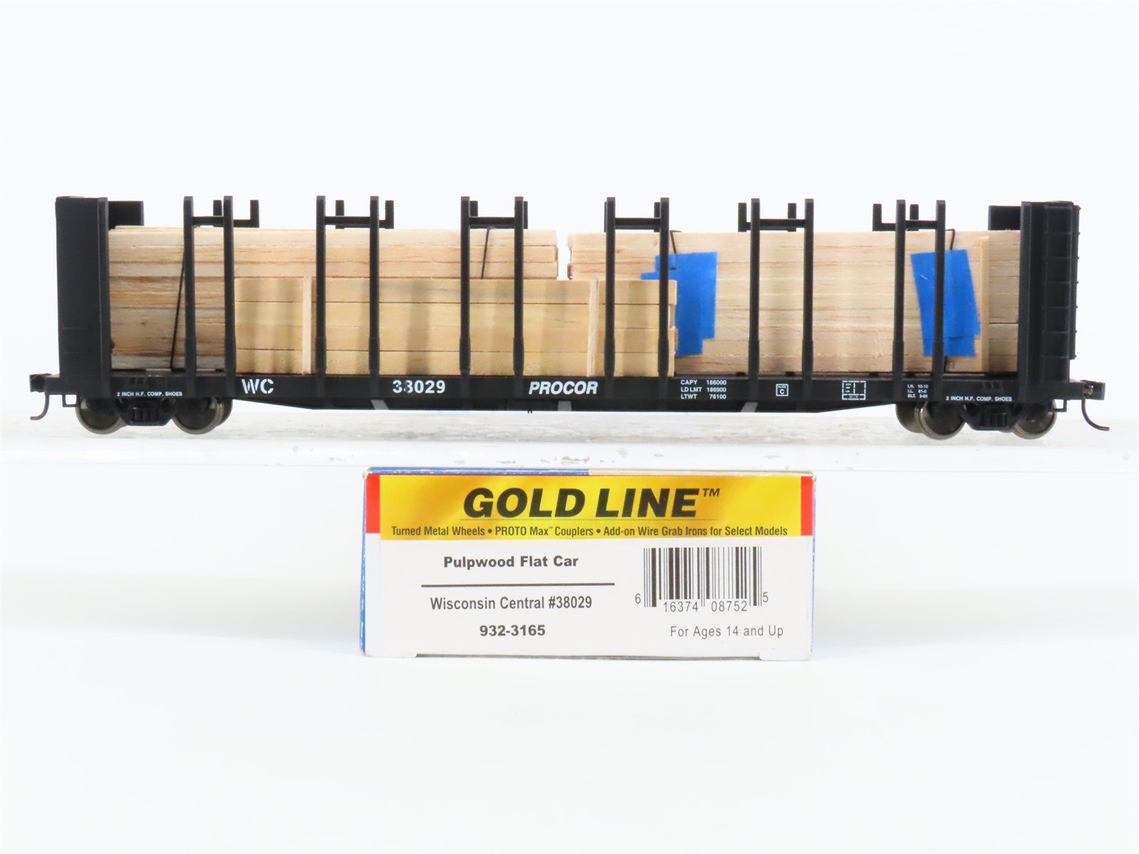 HO Walthers Gold Line 932-3165 WC Wisconsin Central Pulpwood Flat Car #38029