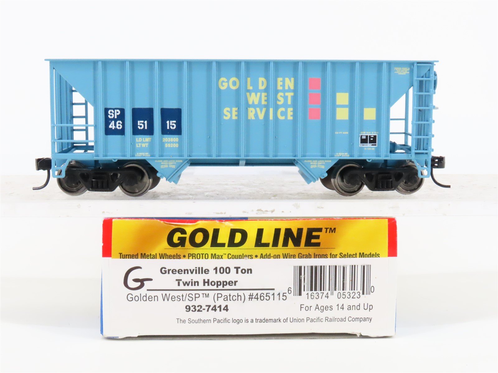 HO Scale Walthers Gold Line 932-7414 Golden West/SP (Patch) 2-Bay Hopper #465115