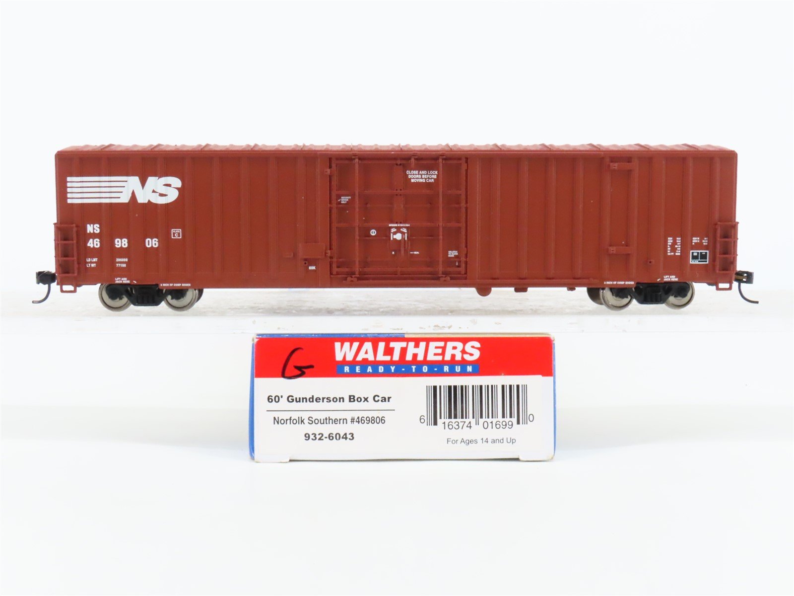HO Scale Walthers 932-6043 NS Norfolk Southern 60' Gunderson Box Car #469806