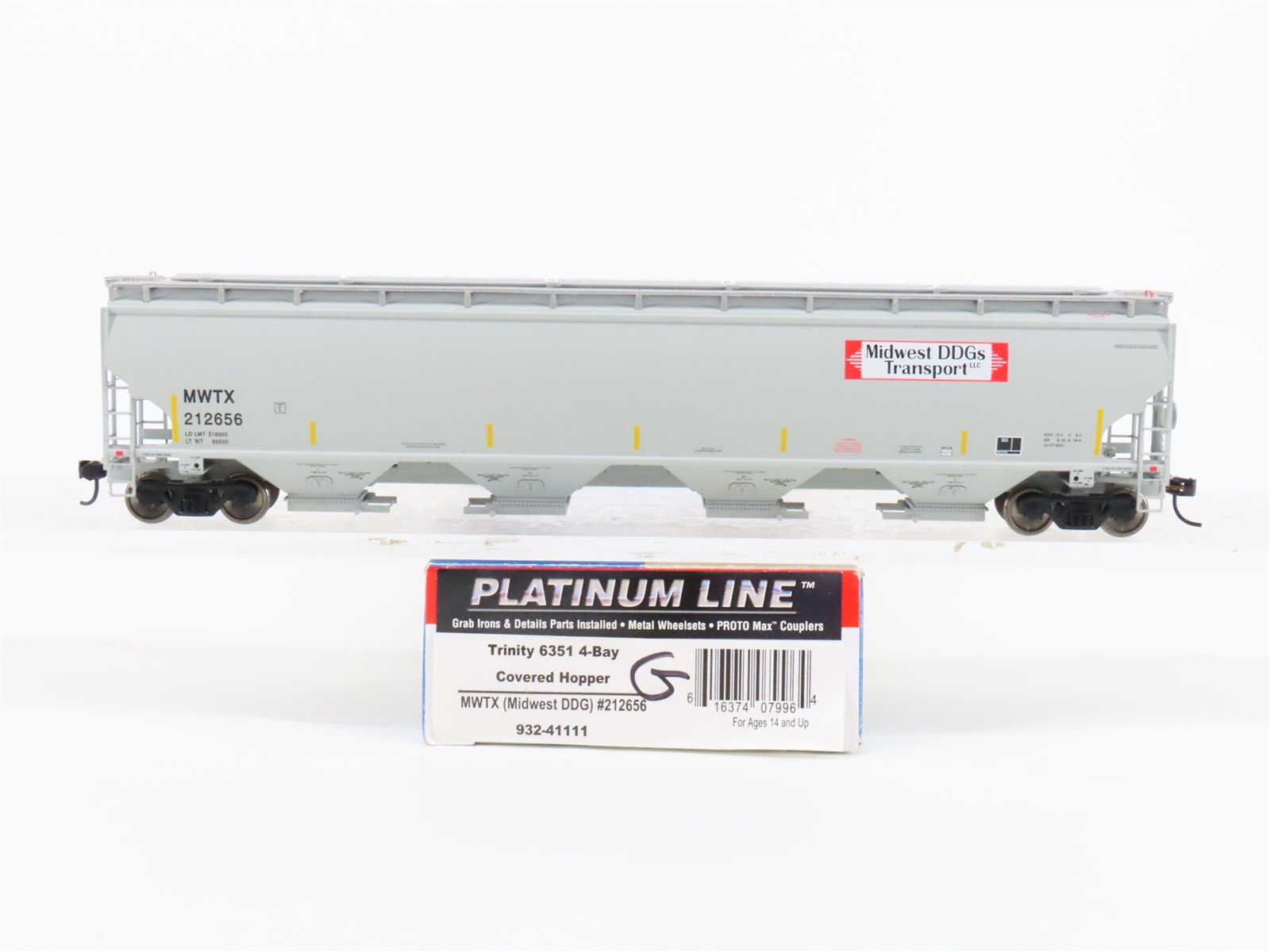 HO Walthers Platinum 932-41111 MWTX Midwest DDG Transport 4-Bay Hopper #212656
