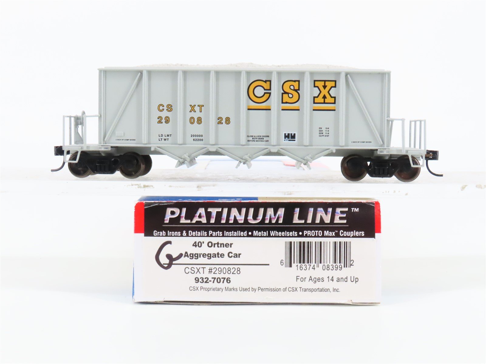 HO Walthers Platinum 932-7076 CSXT CSX 40' Ortner 3-Bay Aggregate Car #290828