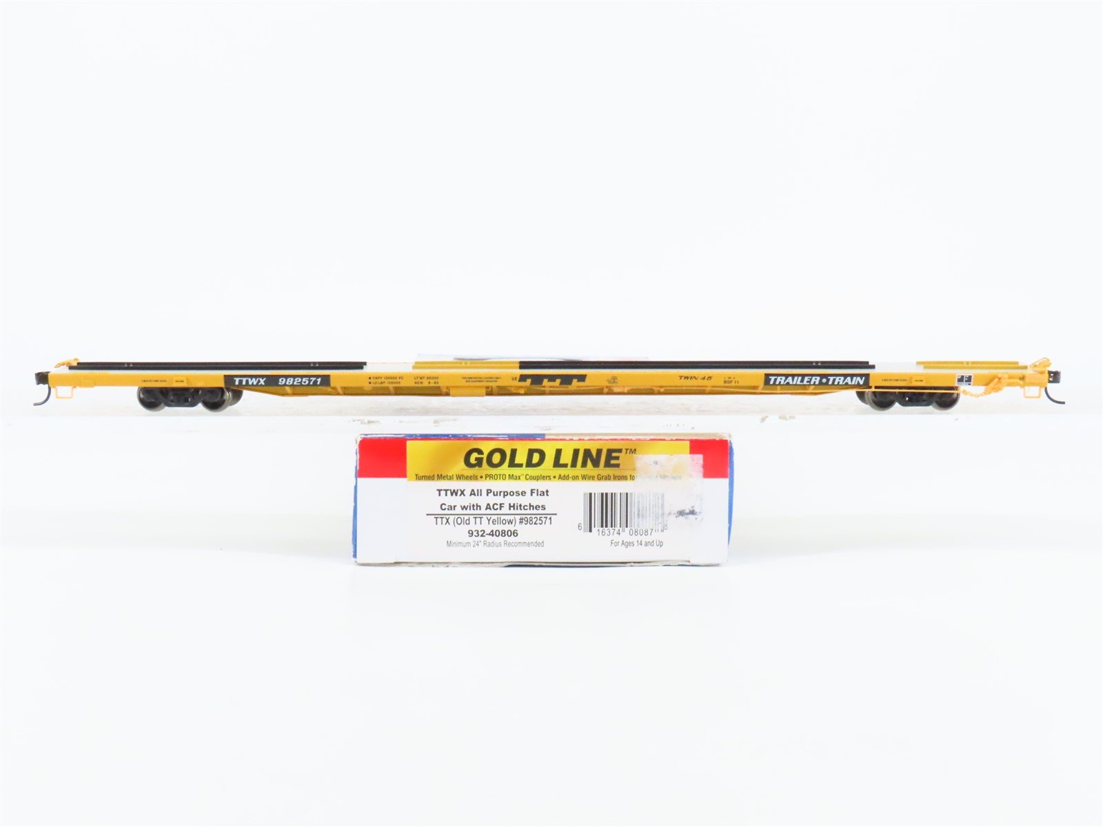 HO Scale Walthers Gold Line 932-40806 TTWX TTX Flat Car w/ ACF Hitches #982571