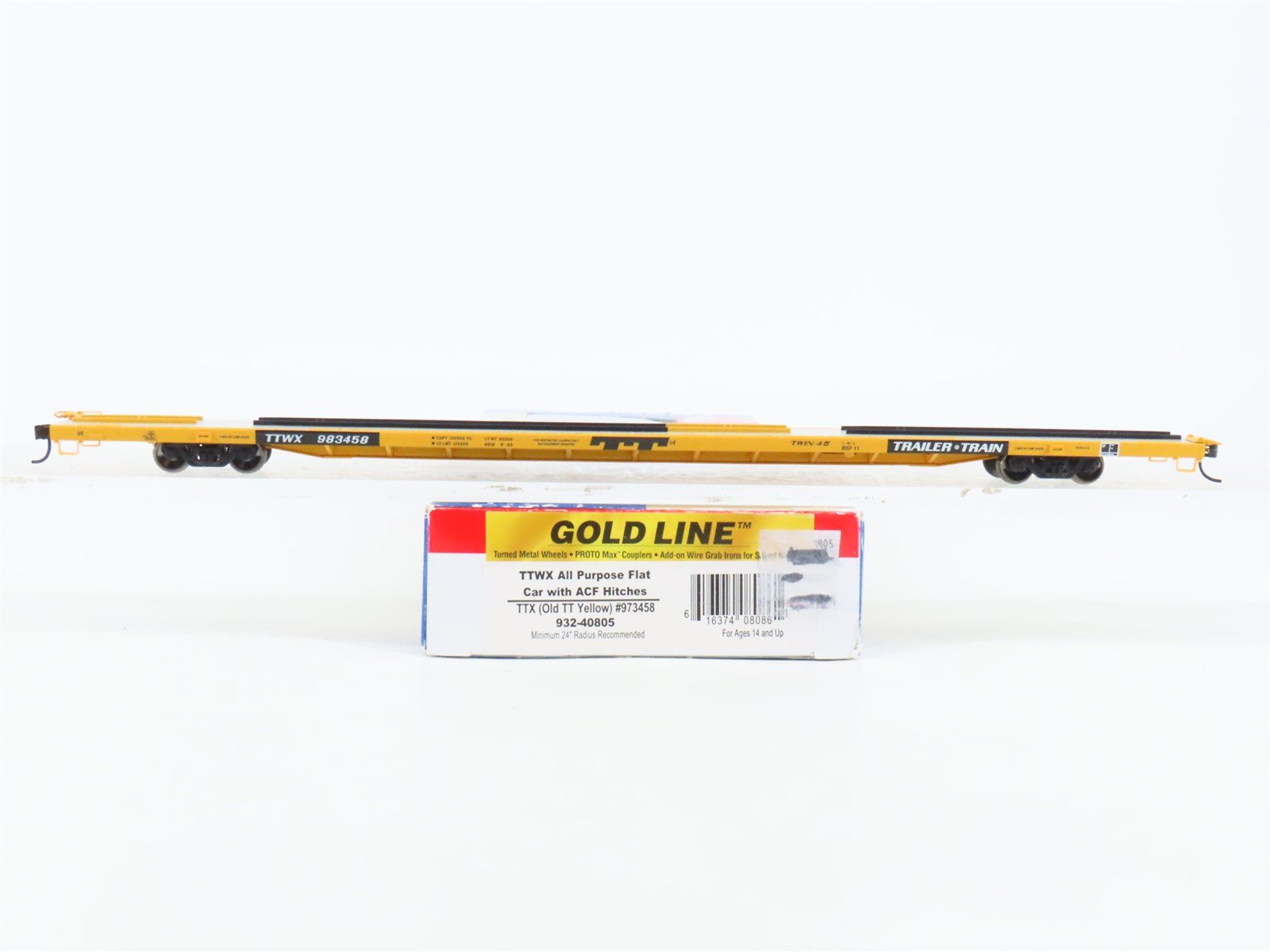 HO Scale Walthers Gold Line 932-40805 TTWX TTX Flat Car w/ ACF Hitches #973458