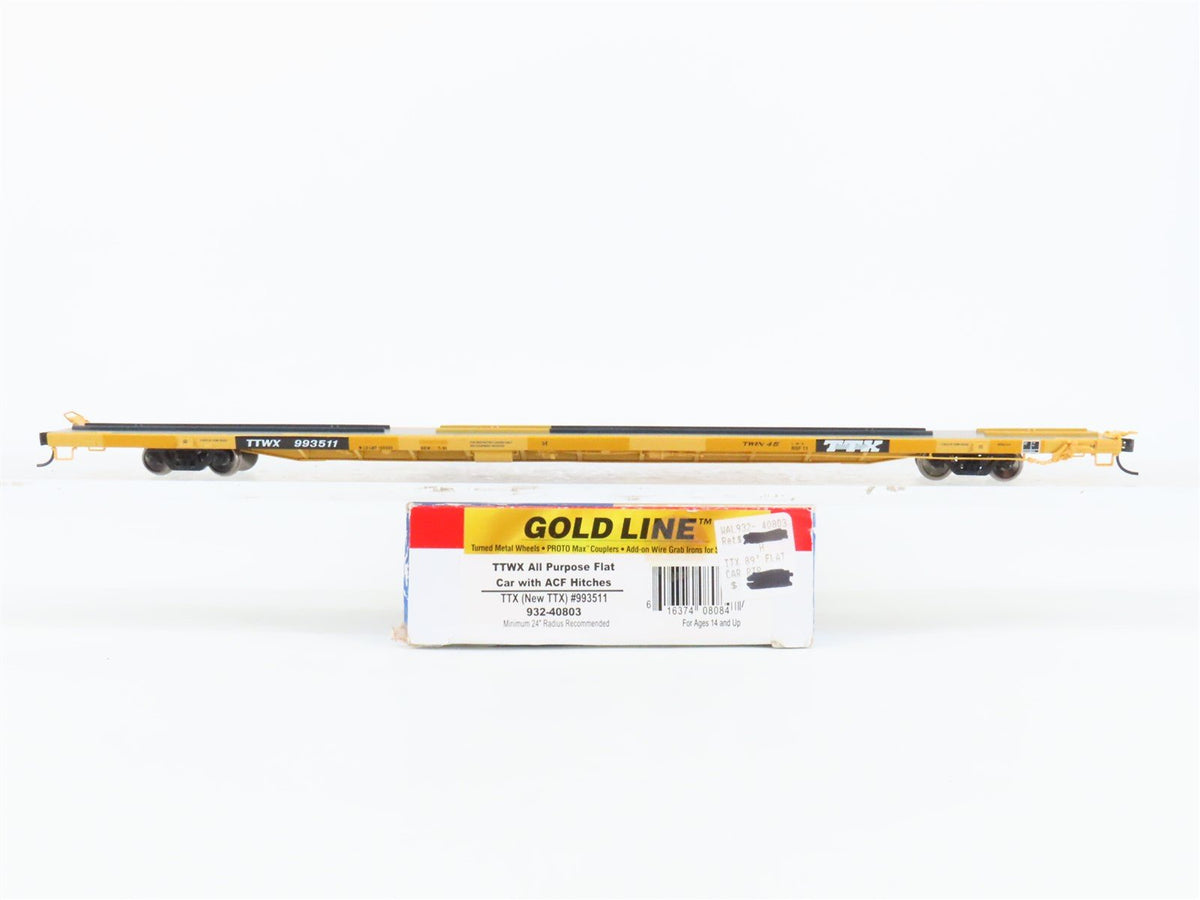 HO Scale Walthers Gold Line 932-40803 TTWX TTX Flat Car w/ ACF Hitches #993511