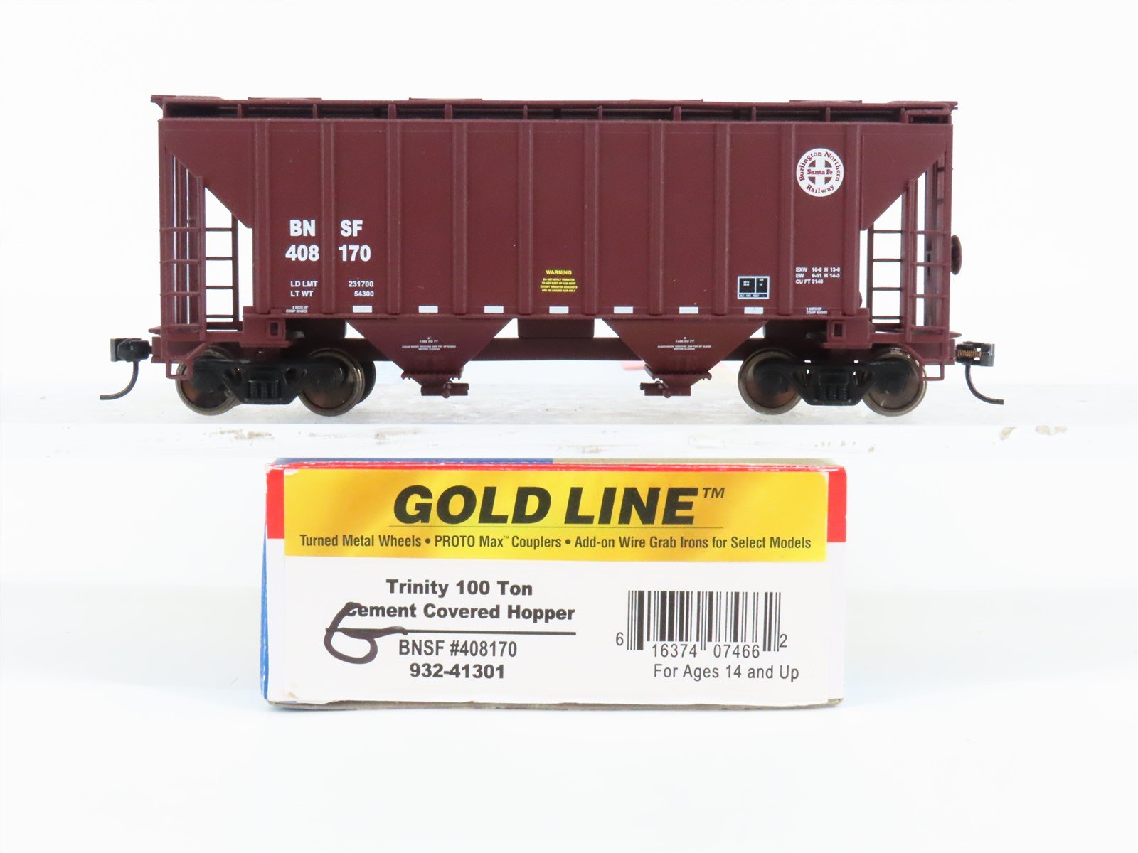 HO Scale Walthers Gold Line 932-41301 BNSF Railway 2-Bay Covered Hopper #408170