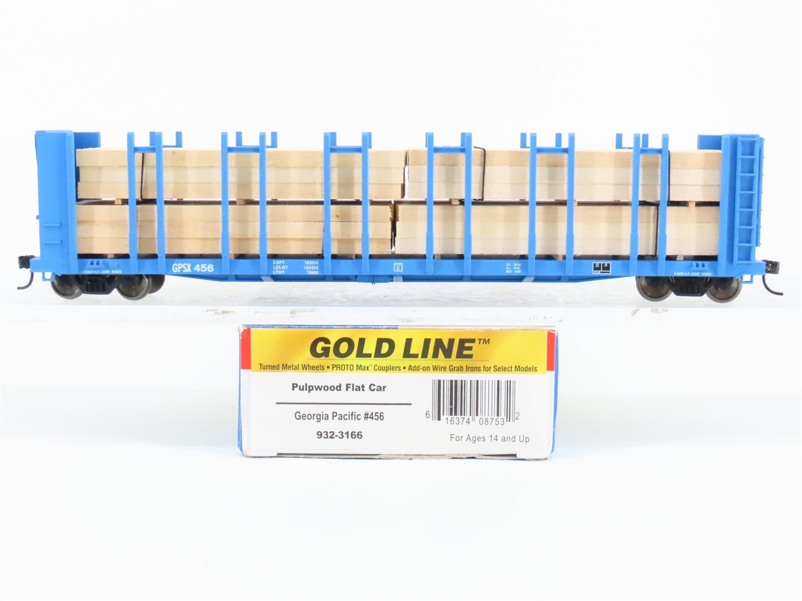 HO Walthers Gold Line 932-3166 GPSX Georgia Pacific Pulpwood Flat Car #456