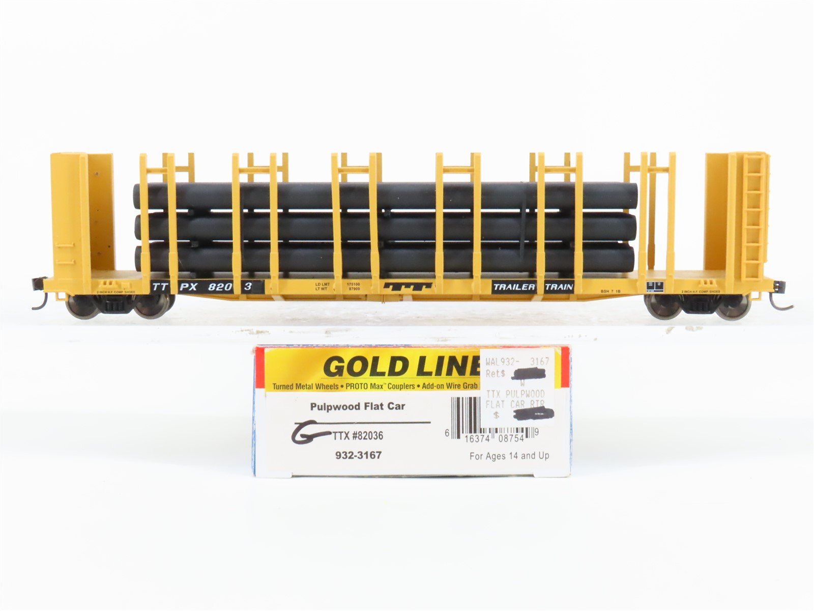 HO Walthers Gold Line 932-3167 TTPX TTX Pulpwood Flat Car #8203 w/ Custom Load