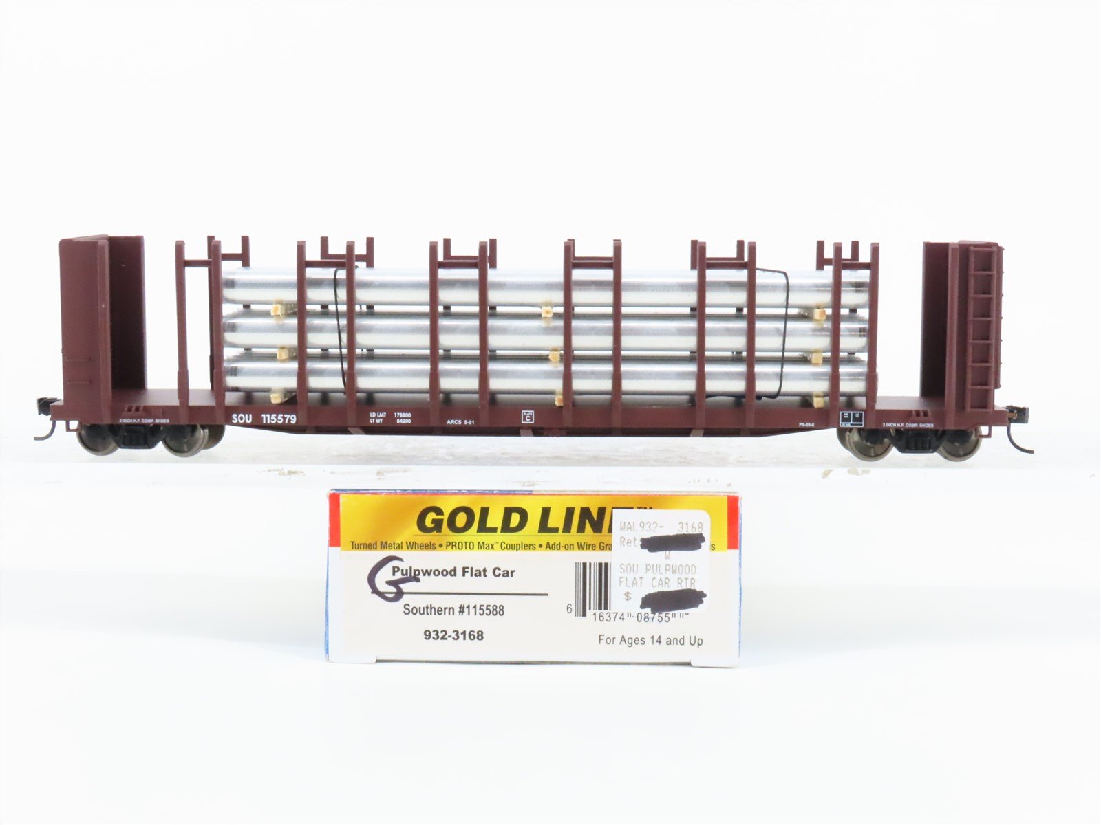 HO Walthers Gold Line SOU Southern Pulpwood Flat Car #115579 w/ Custom Load