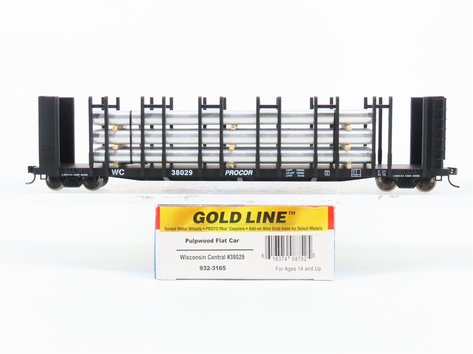 HO Walthers Gold Line 932-3165 WC Wisconsin Central Pulpwood Flat Car #38029