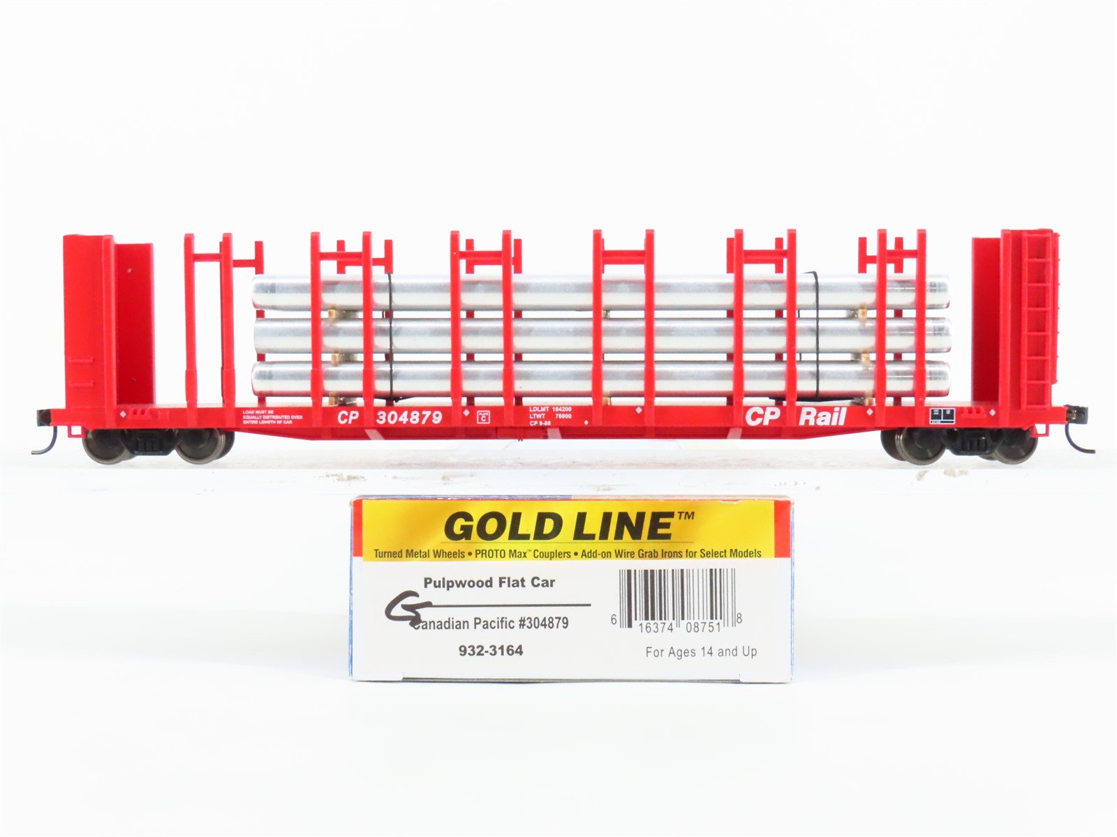 HO Walthers Gold Line 932-3164 CP Rail Pulpwood Flat Car #304879 w/ Custom Load