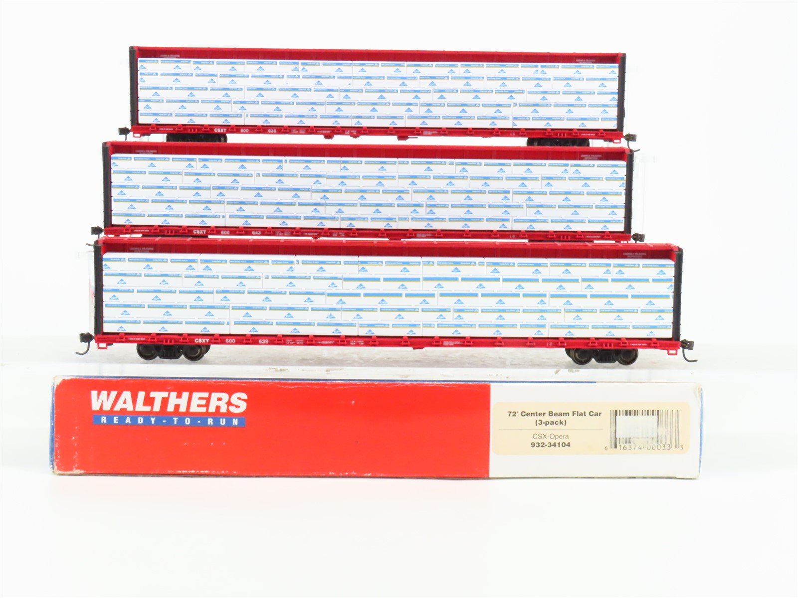 HO Scale Walthers 932-34104 CSXT CSX 72' Center Beam Flat Car (3-Pack)
