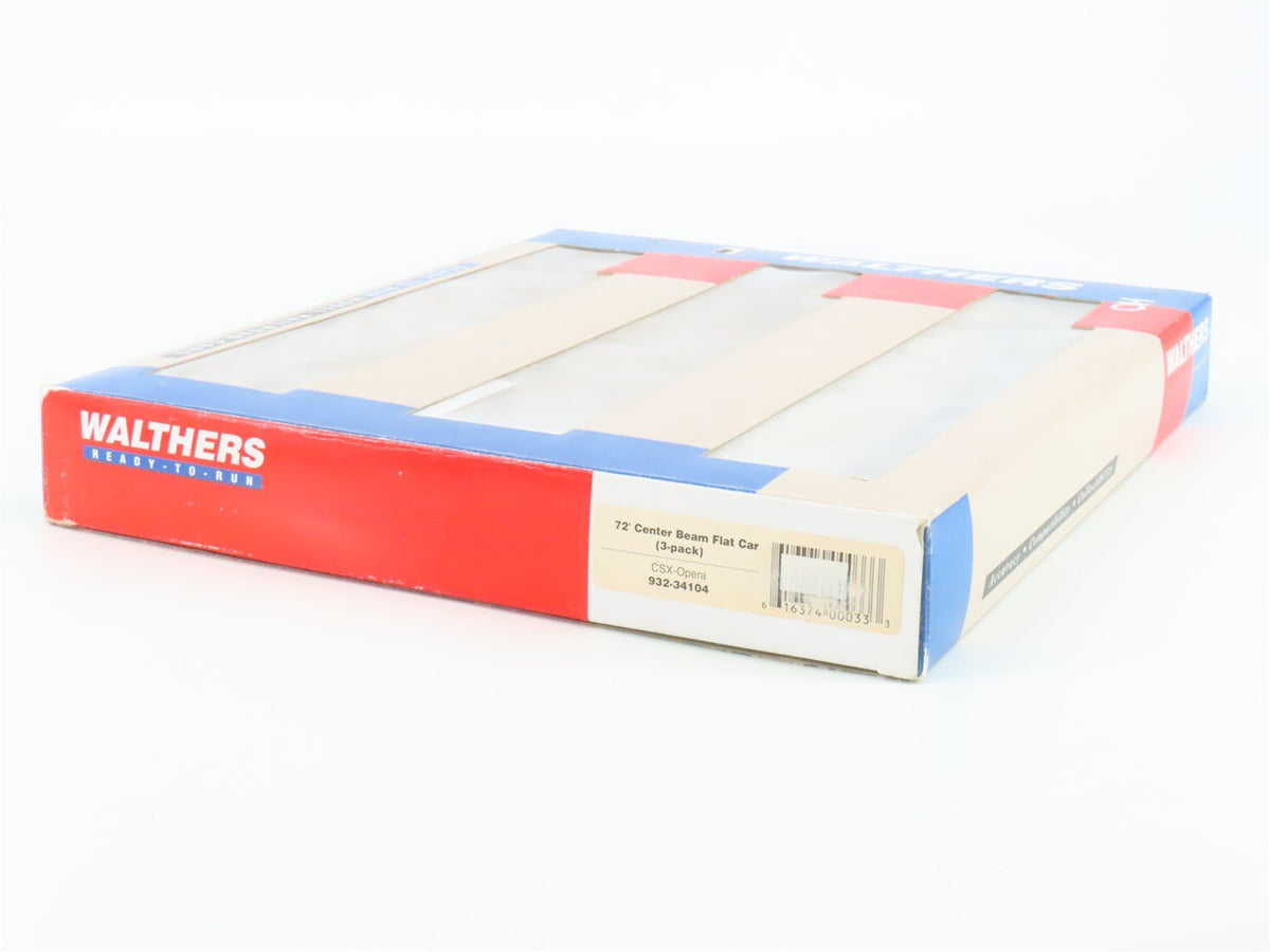 HO Scale Walthers 932-34104 CSXT CSX 72&#39; Center Beam Flat Car (3-Pack)
