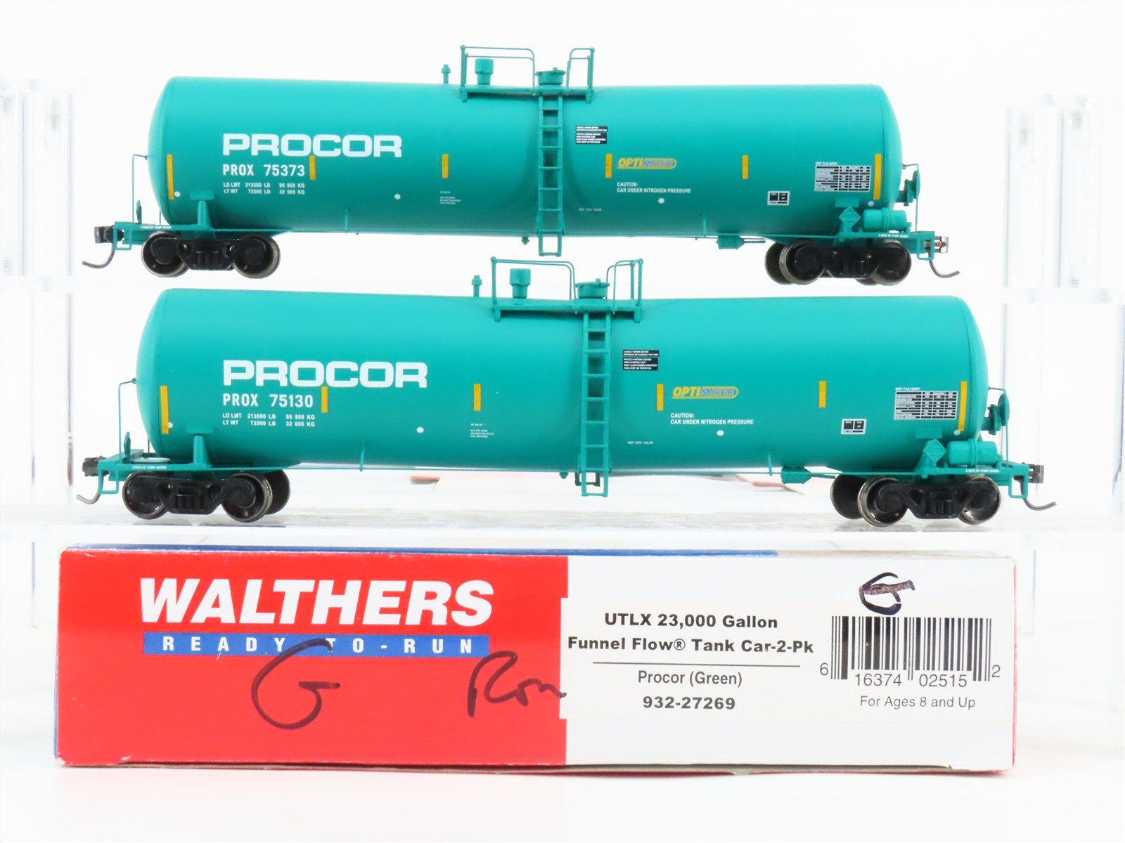 HO Scale Walthers 932-27269 PROX Procor 23K Gal. Funnel Flow Tank Car 2-Pack