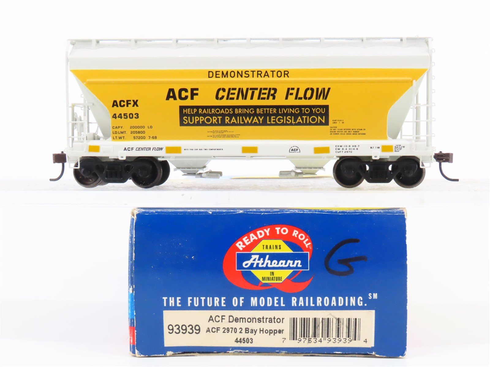 HO Scale Athearn 93939 ACFX Demonstrator 2-Bay Covered Hopper #44503