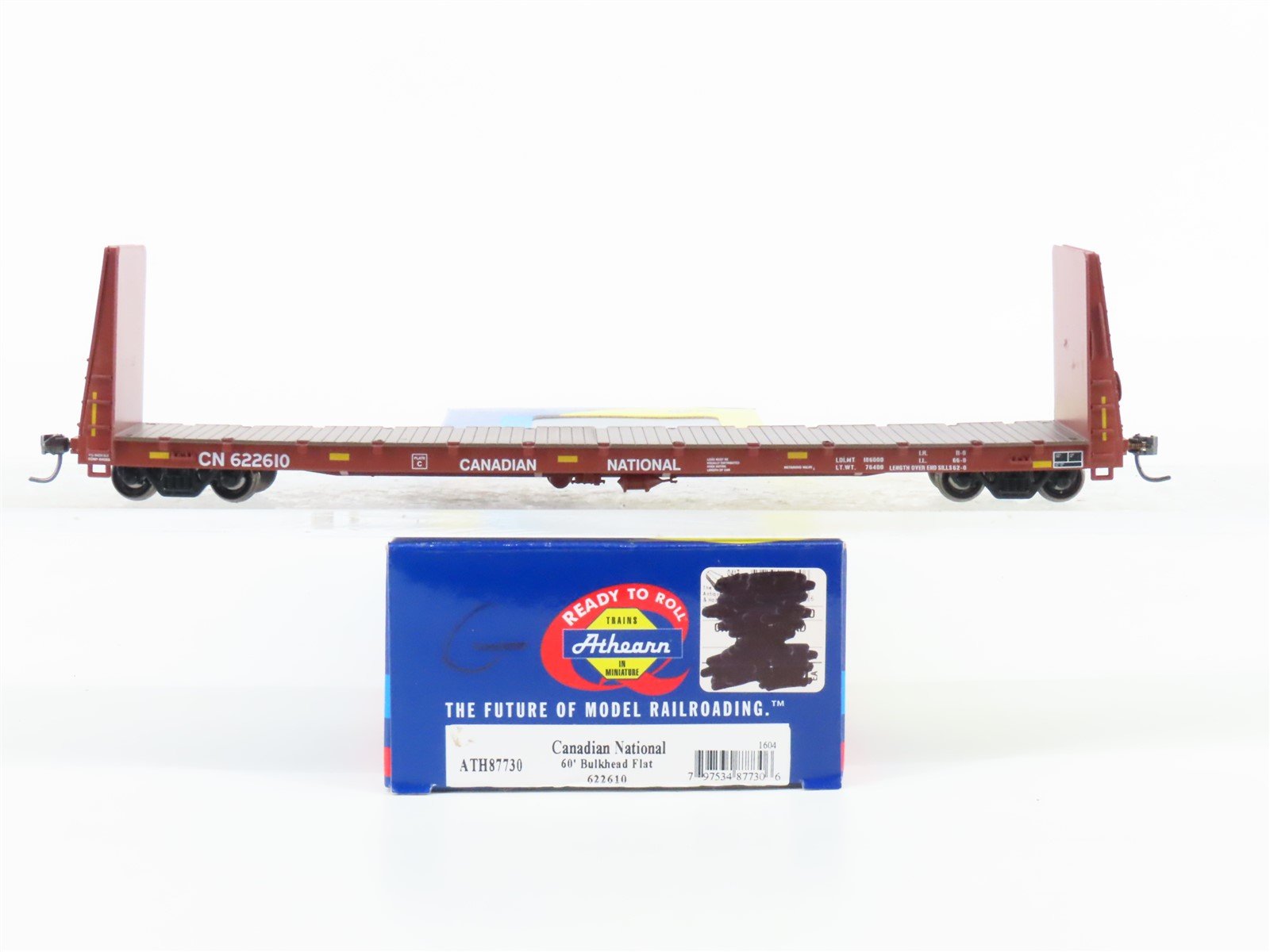 HO Scale Athearn ATH87730 CN Canadian National 60' Bulkhead Flat Car #622610