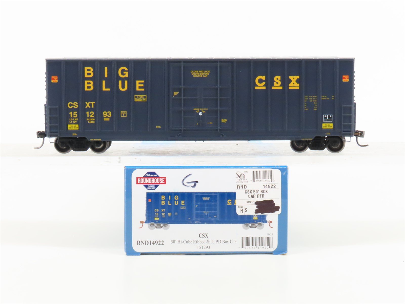 HO Scale Athearn Roundhouse RND14922 CSXT 50' Hi-Cube Plug Door Box Car #151293