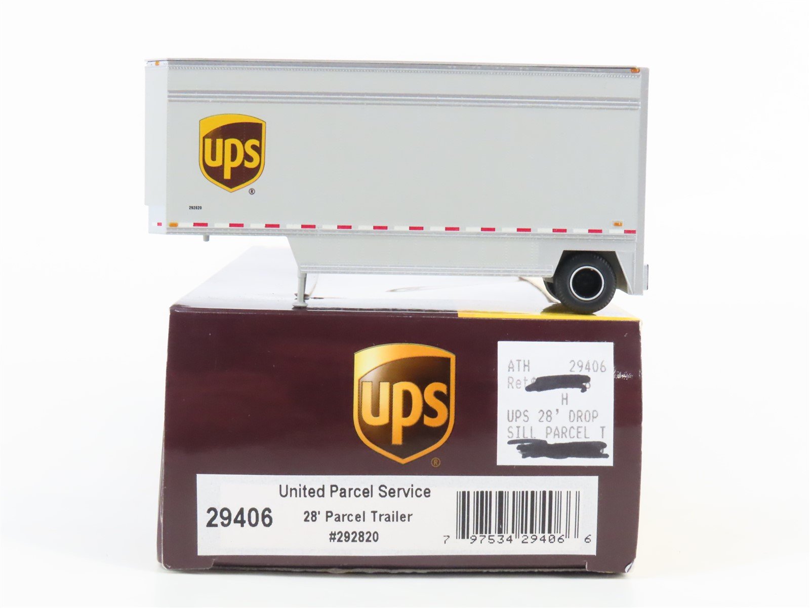 HO Scale Athearn 29406 UPS United Parcel Service 28' Parcel Trailer #292820