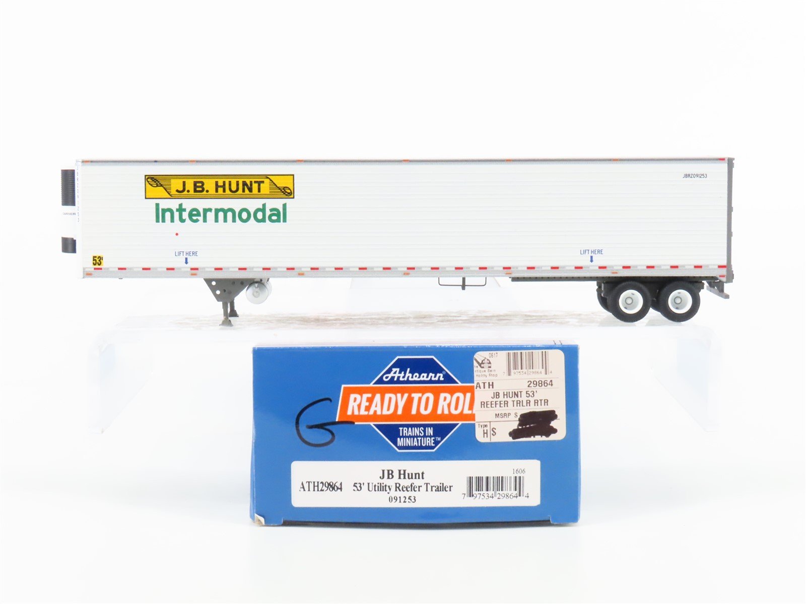 HO Scale Athearn ATH29864 JB Hunt Intermodal 53' Utility Reefer Trailer #091253
