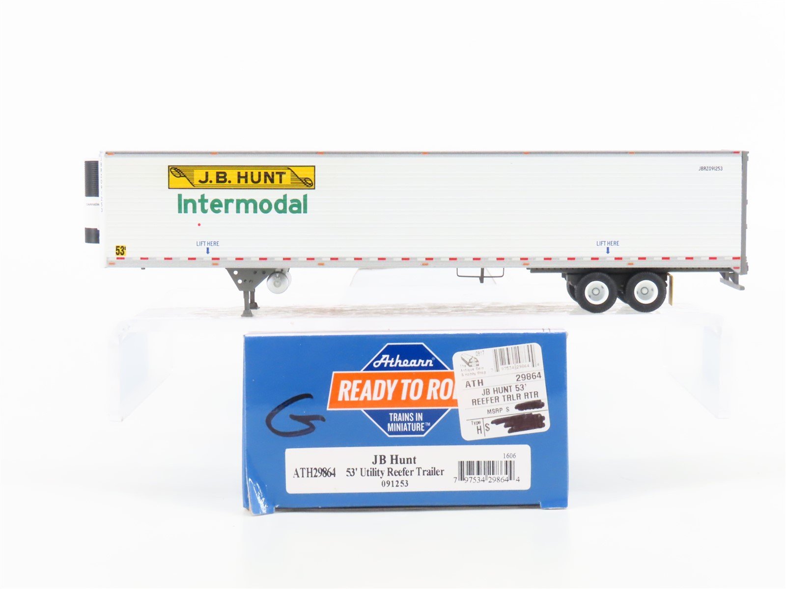 HO Scale Athearn ATH29864 JB Hunt Intermodal 53' Utility Reefer Trailer #091253