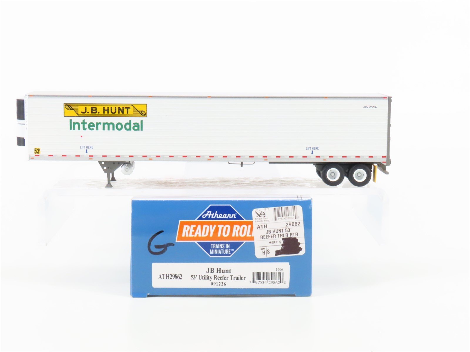 HO Scale Athearn ATH29862 JB Hunt Intermodal 53' Utility Reefer Trailer #091226