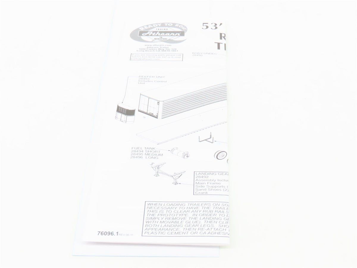 HO Scale Athearn ATH29862 JB Hunt Intermodal 53&#39; Utility Reefer Trailer #091226