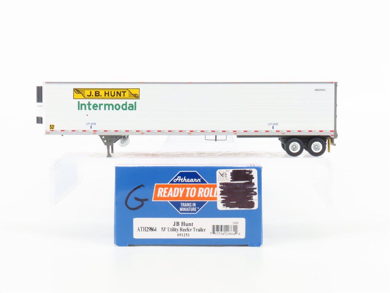 HO Scale Athearn ATH29864 JB Hunt Intermodal 53' Utility Reefer Trailer #091253