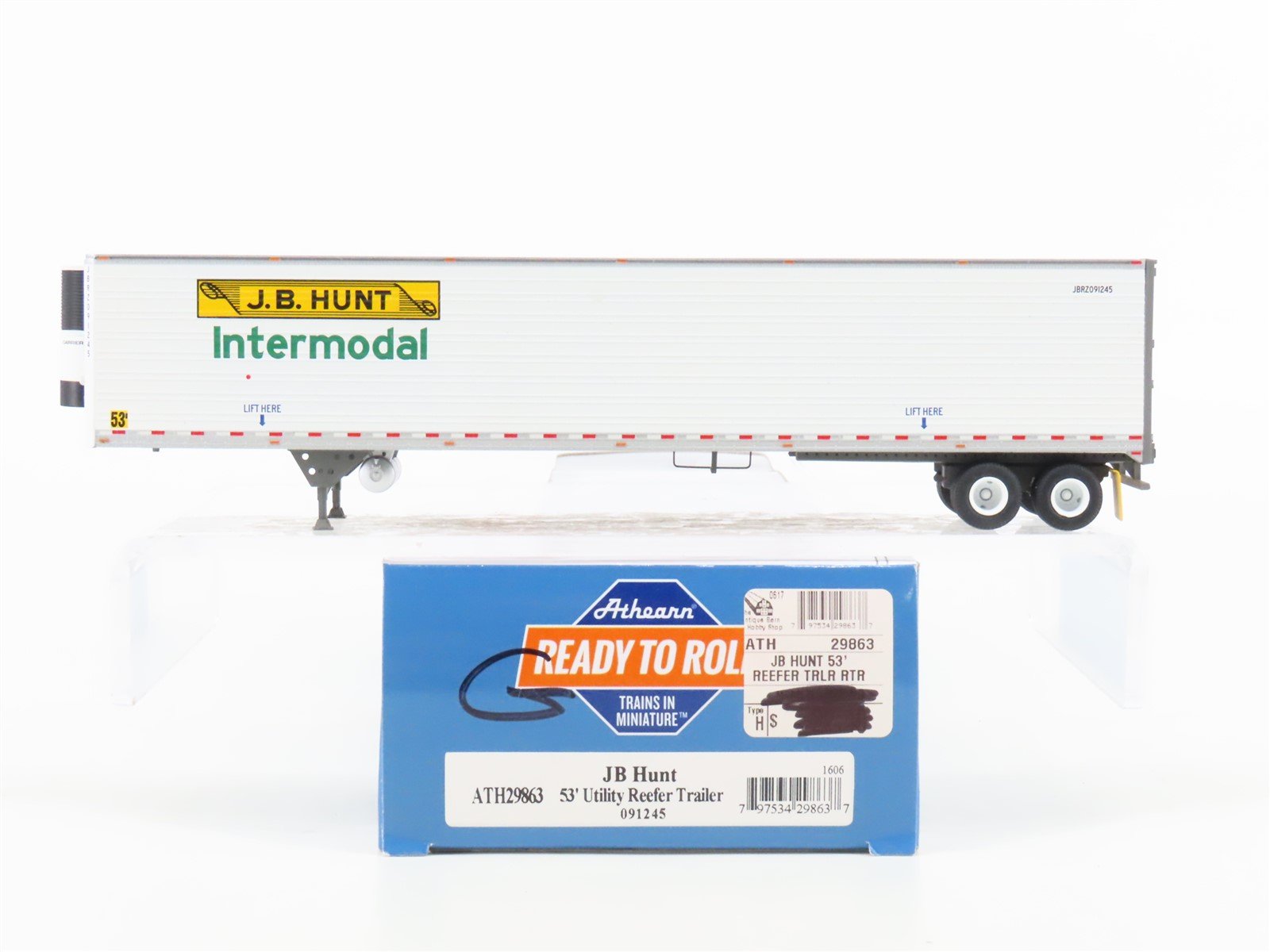 HO Scale Athearn ATH29863 JB Hunt Intermodal 53' Utility Reefer Trailer #091245