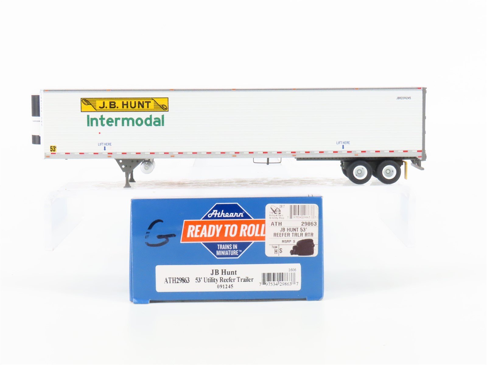 HO Scale Athearn ATH29863 JB Hunt Intermodal 53' Utility Reefer Trailer #091245