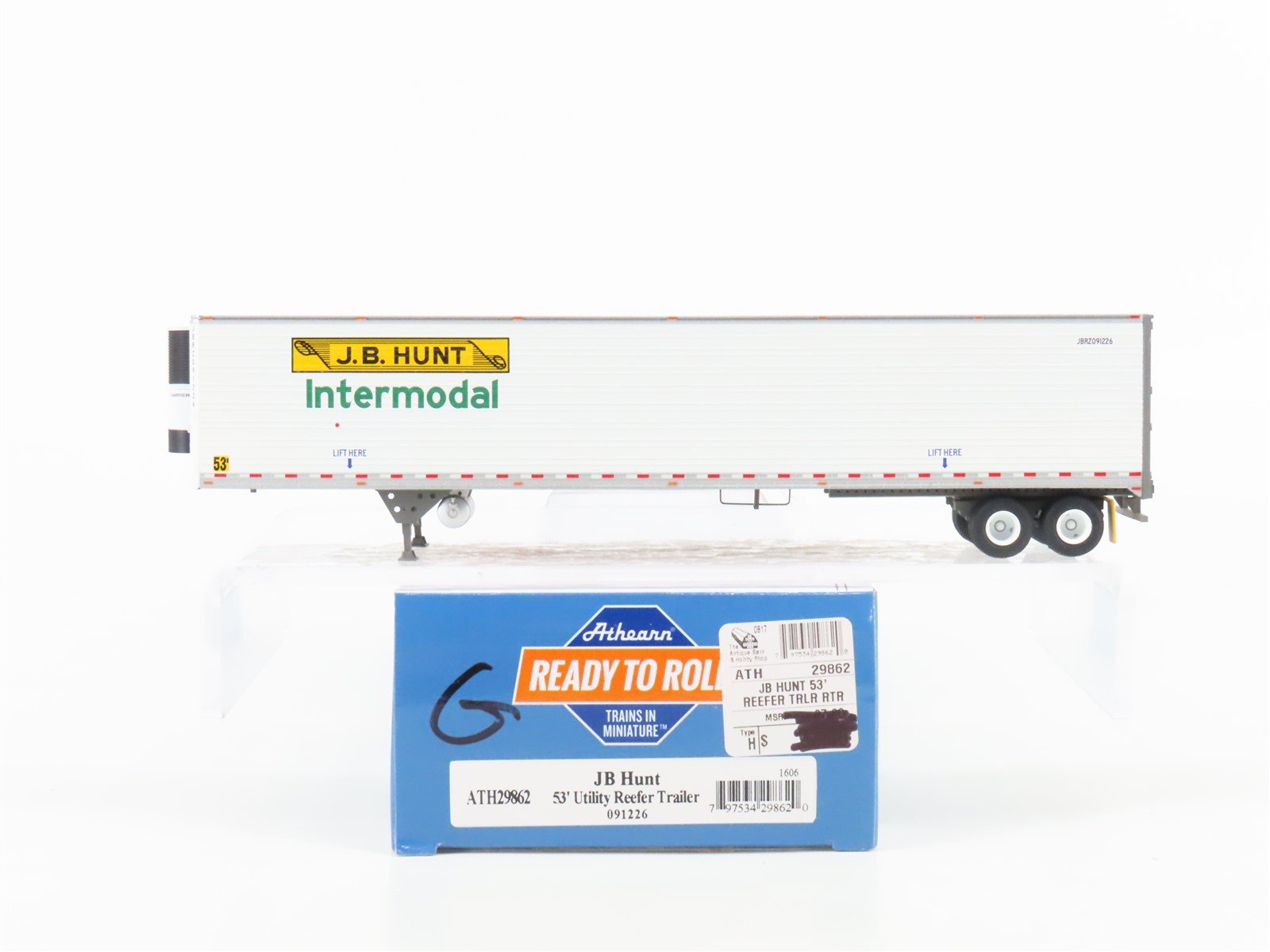 HO Scale Athearn ATH29862 JB Hunt Intermodal 53' Utility Reefer Trailer #091226