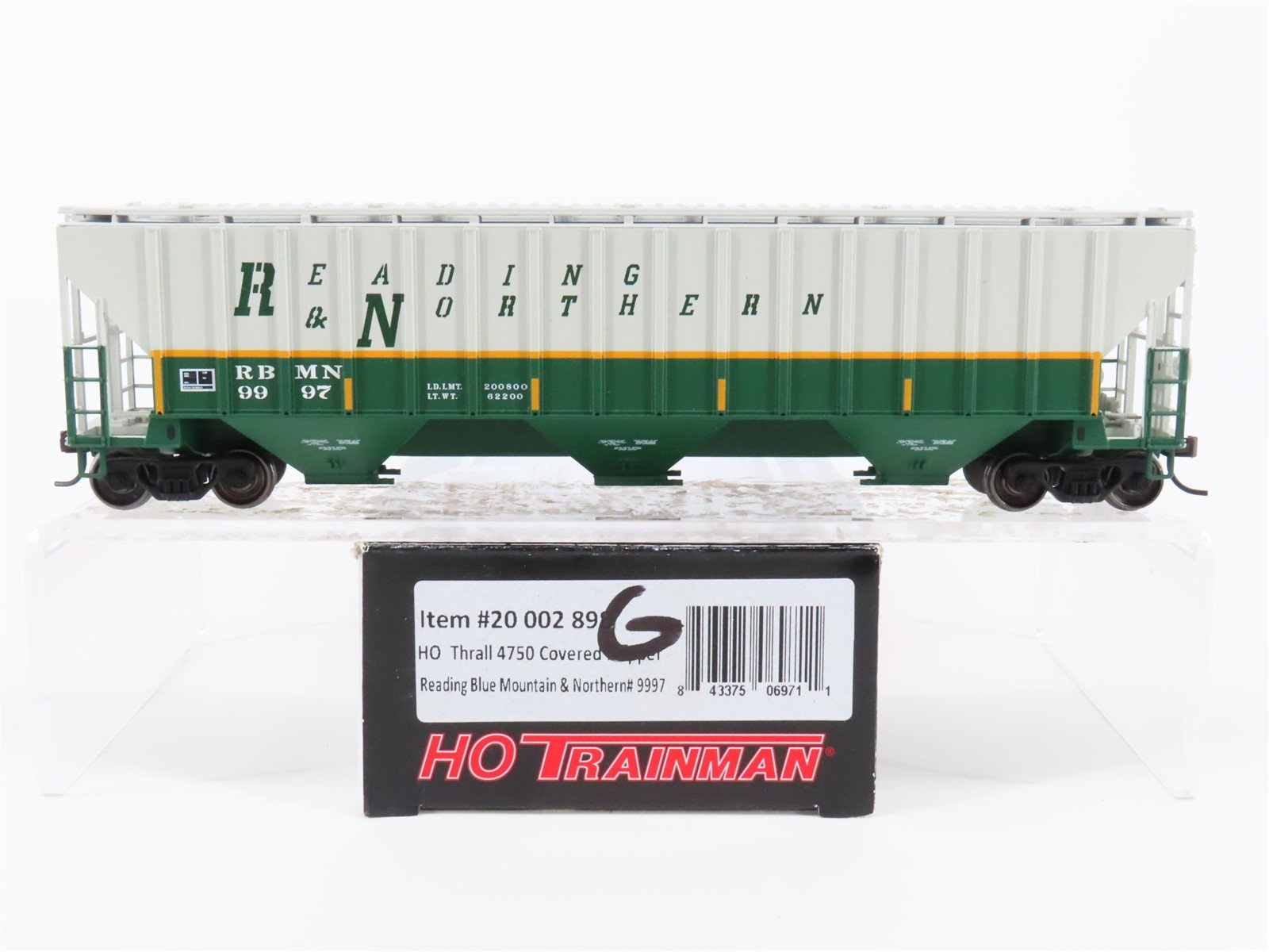 HO Atlas Trainman 20002898 RBMN Reading Blue Mtn & Northern Covered Hopper #9997