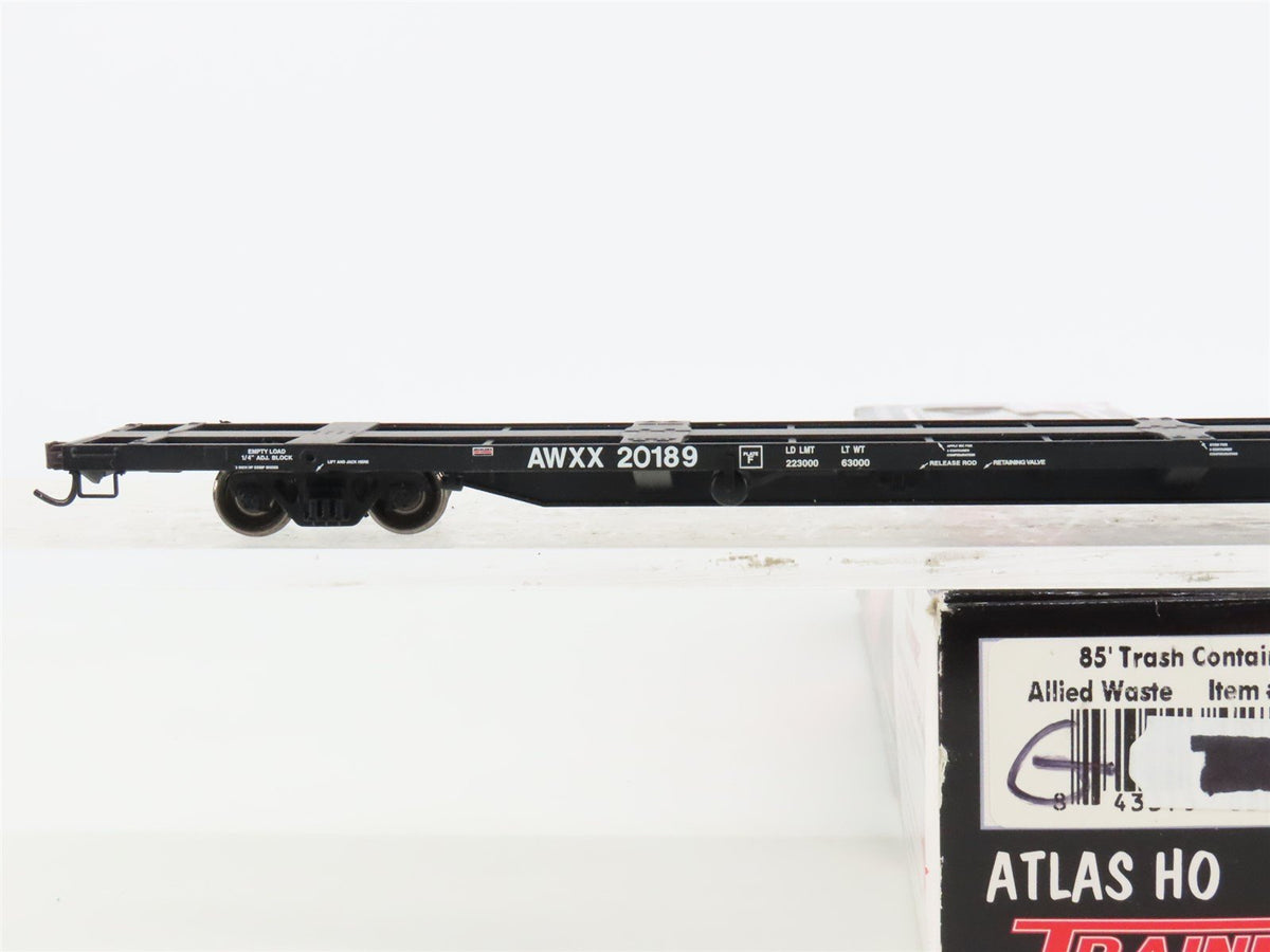 HO Atlas Trainman 20000831 AWXX Allied Waste 85&#39; Trash Container Flat Car #20189