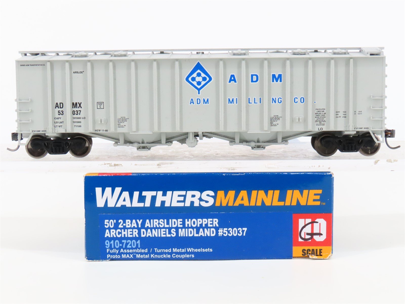 HO Walthers Mainline 910-7201 ADM Archer Daniels Midland 2 Bay Airslide Hopper