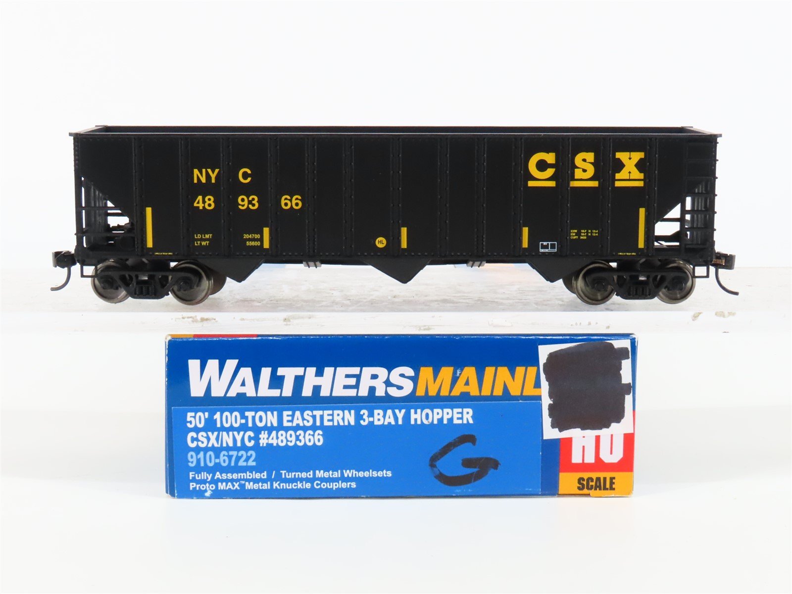HO Scale Walthers Mainline 910-6722 NYC CSX 50' Eastern 3 Bay Hopper #489366
