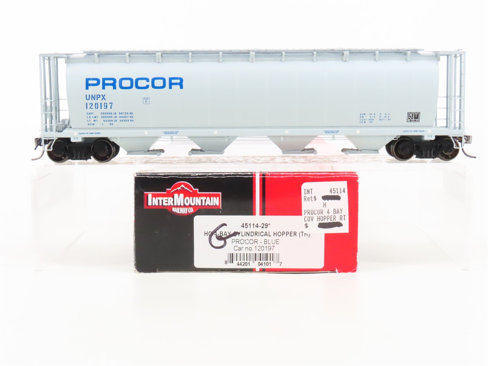 HO Scale Intermountain 45114-29 UNPX Procor 4-Bay Cylindrical Hopper #120197