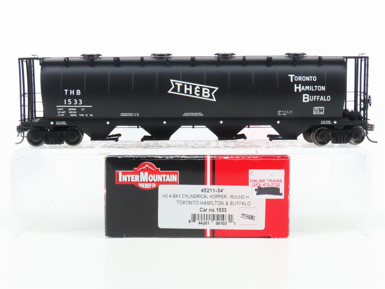 HO Scale Intermountain 45211-34 TH&B Railway 4-Bay Cylindrical Hopper #1533