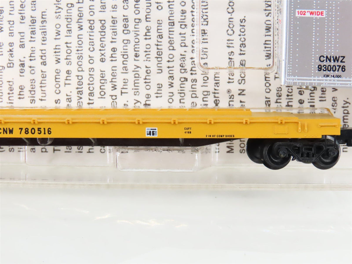 N Micro-Trains MTL 64024 CNW Railway 57&#39; Flatcar #780516 w45&#39; CNW Trailer