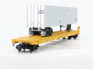 N Micro-Trains MTL 64024 CNW Railway 57' Flatcar #780516 w45' CNW Trailer
