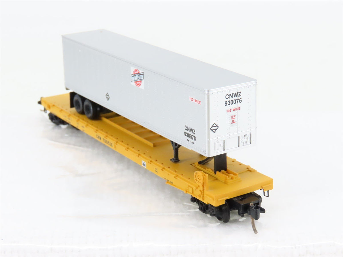 N Micro-Trains MTL 64024 CNW Railway 57&#39; Flatcar #780516 w45&#39; CNW Trailer