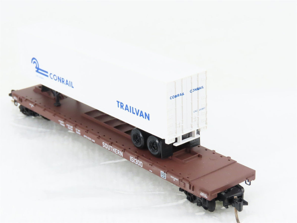 N Micro-Trains MTL 64034 Southern 57&#39; Flatcar #151300 w45&#39; CR Trailer