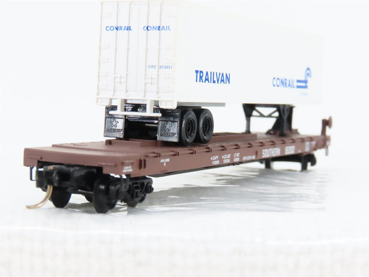 N Micro-Trains MTL 64034 Southern 57&#39; Flatcar #151300 w45&#39; CR Trailer